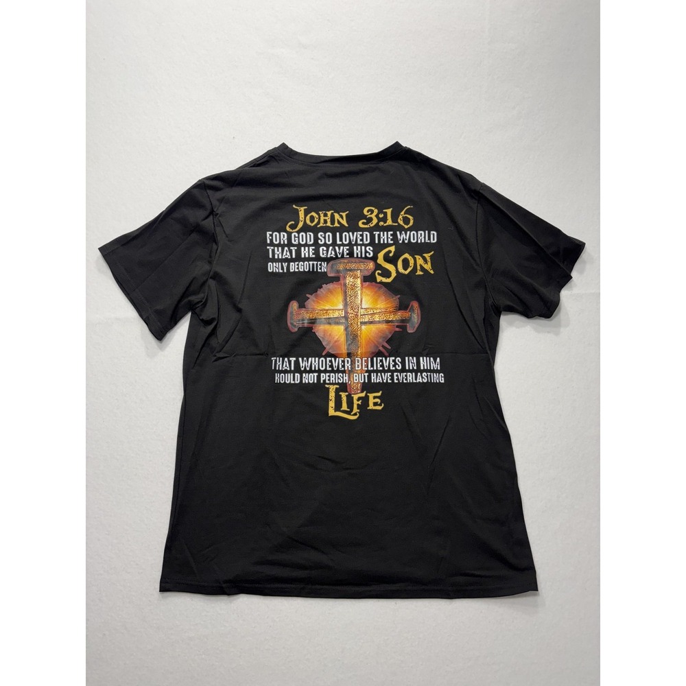 John 3:16 Shirt Mens Large Black Christian Cross Bible Verse Graphic Tee Print